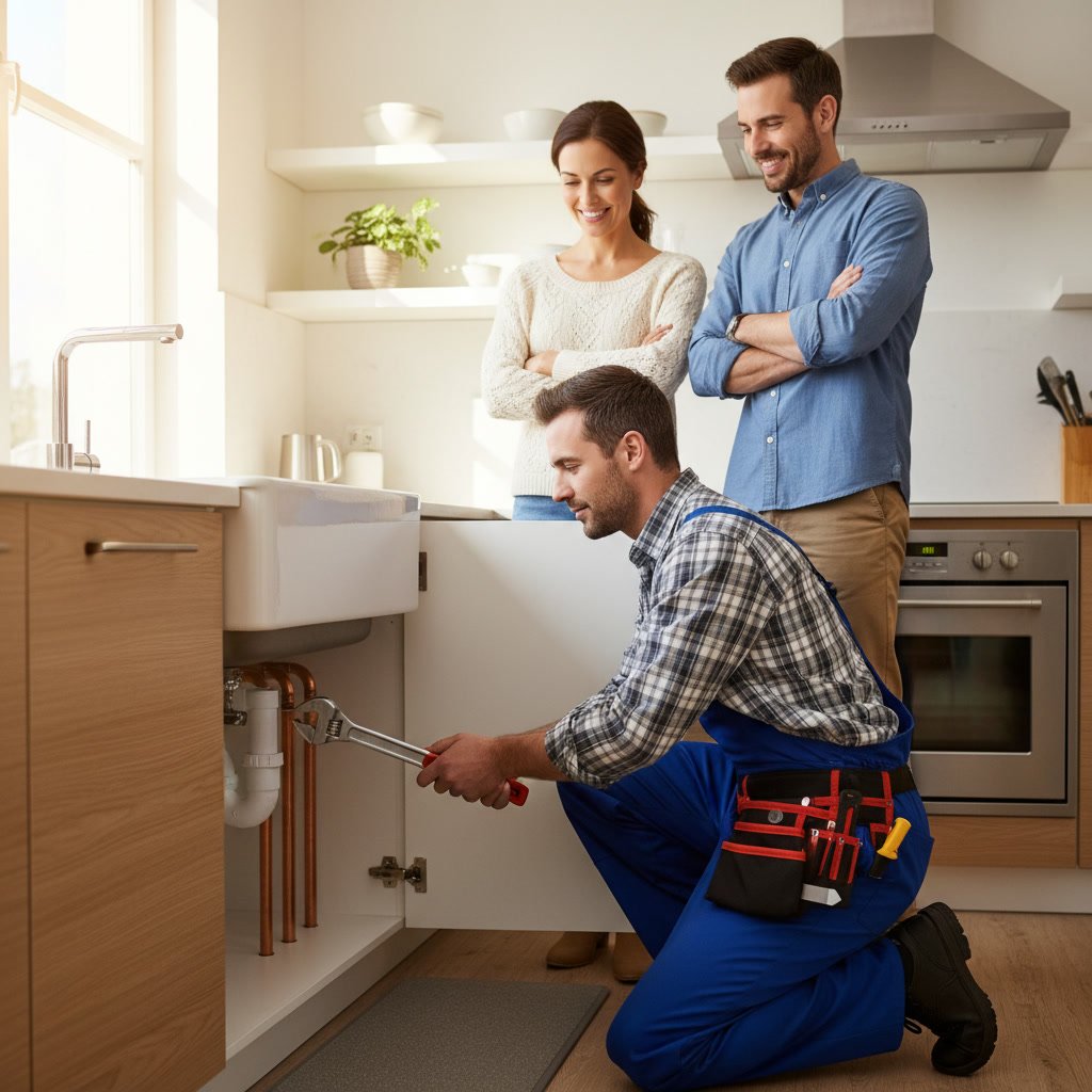 Plumber repairing kitchen sink drain in Gardena home